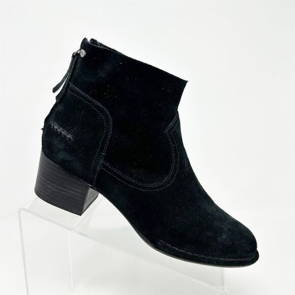 UGG Women's Black Suede Ankle Bootie with Block Heel Casual Size 8 Back Zipper - Picture 1 of 14